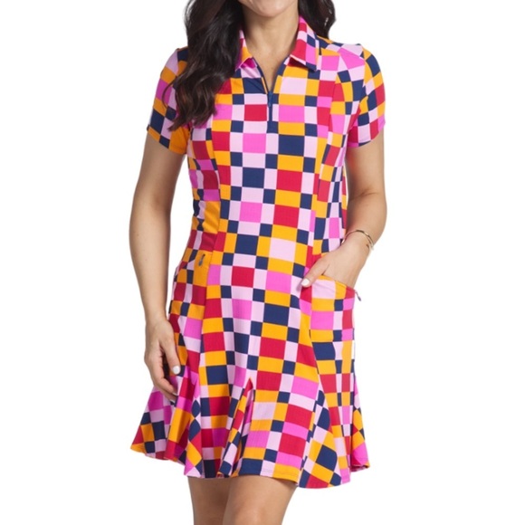 IBKUL Dresses & Skirts - Ibkul Womens Annalise Short Sleeve Godet Golf Dress UPF 50 Sporty XL